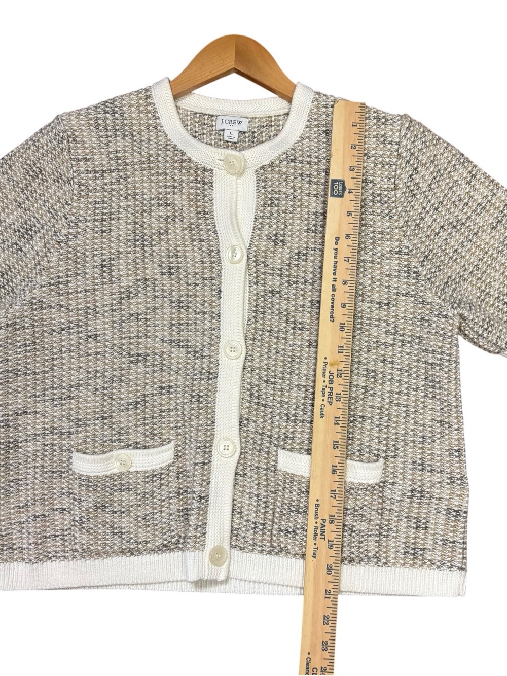 J crew Short-sleeve lady cardigan sweater cotton blend Sandstone Space size L - Picture 8 of 8